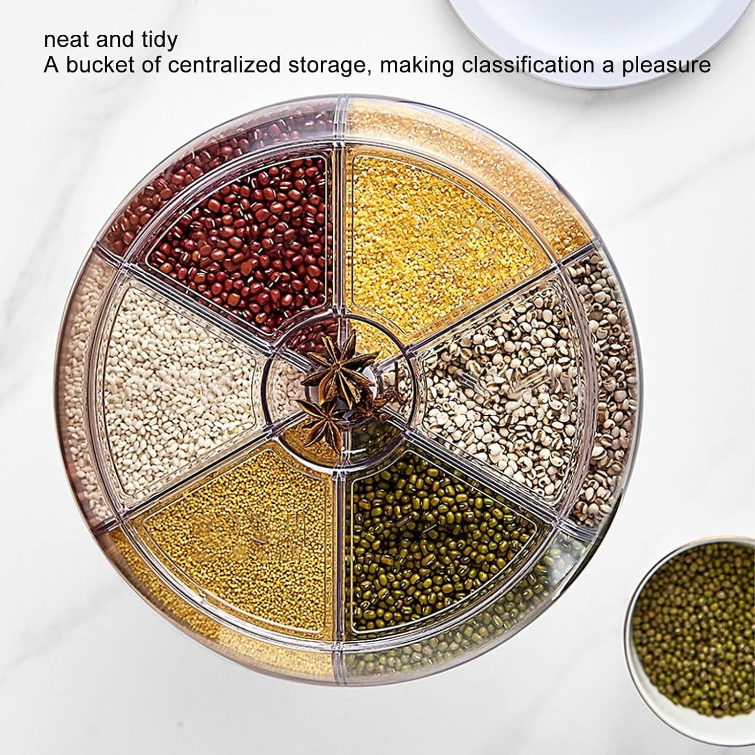 6 Grids round Dispenser, Dispensador De Cereal 360° Rotating Storage Container Transparent Sealed Container, Dispensador De Granos with Removable Cover for Home Kitchen