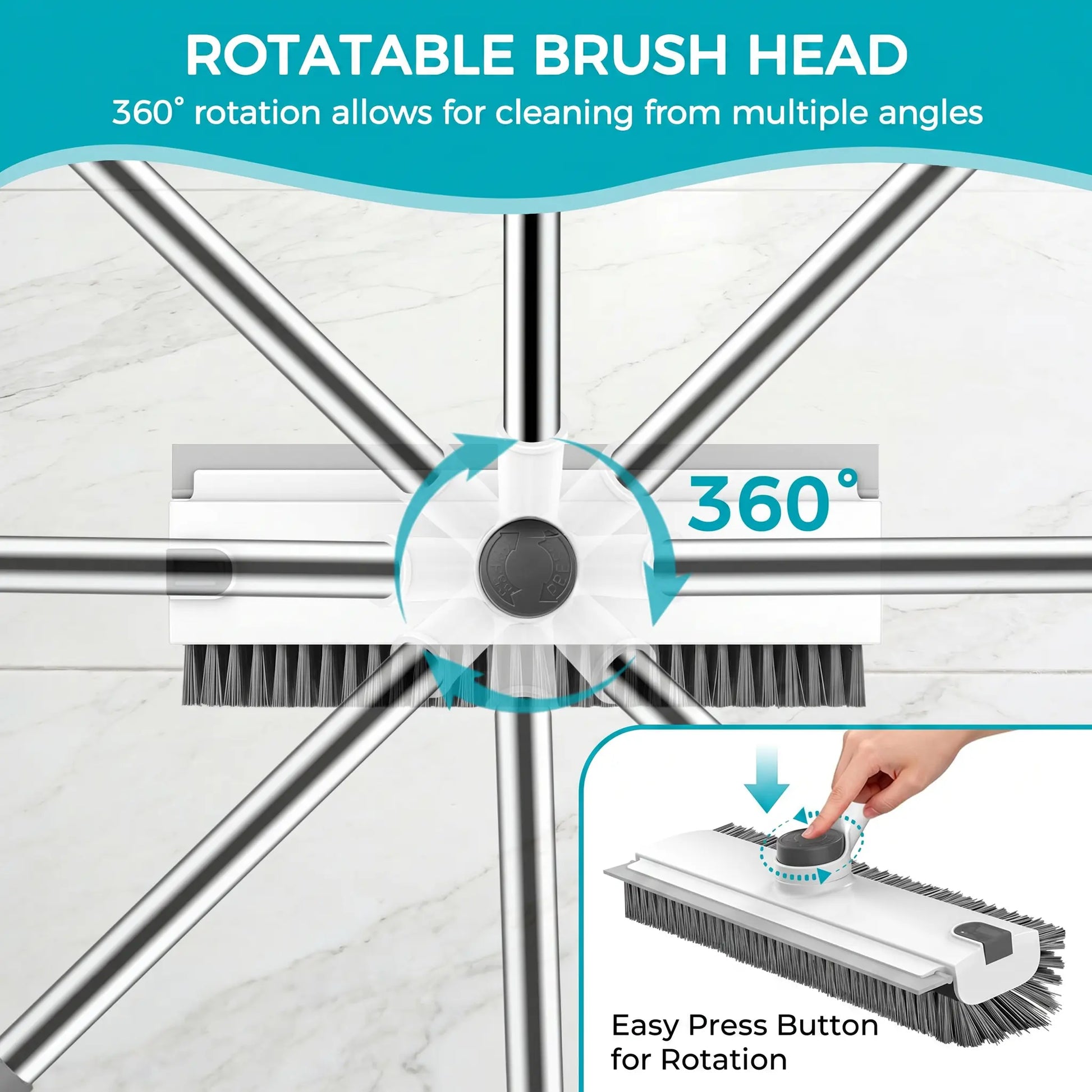 JOIORBOO 3-In-1 Floor Scrub Brush with Long Handle – Double-Sided Bristle & Squeegee for Bathroom, Shower & Kitchen