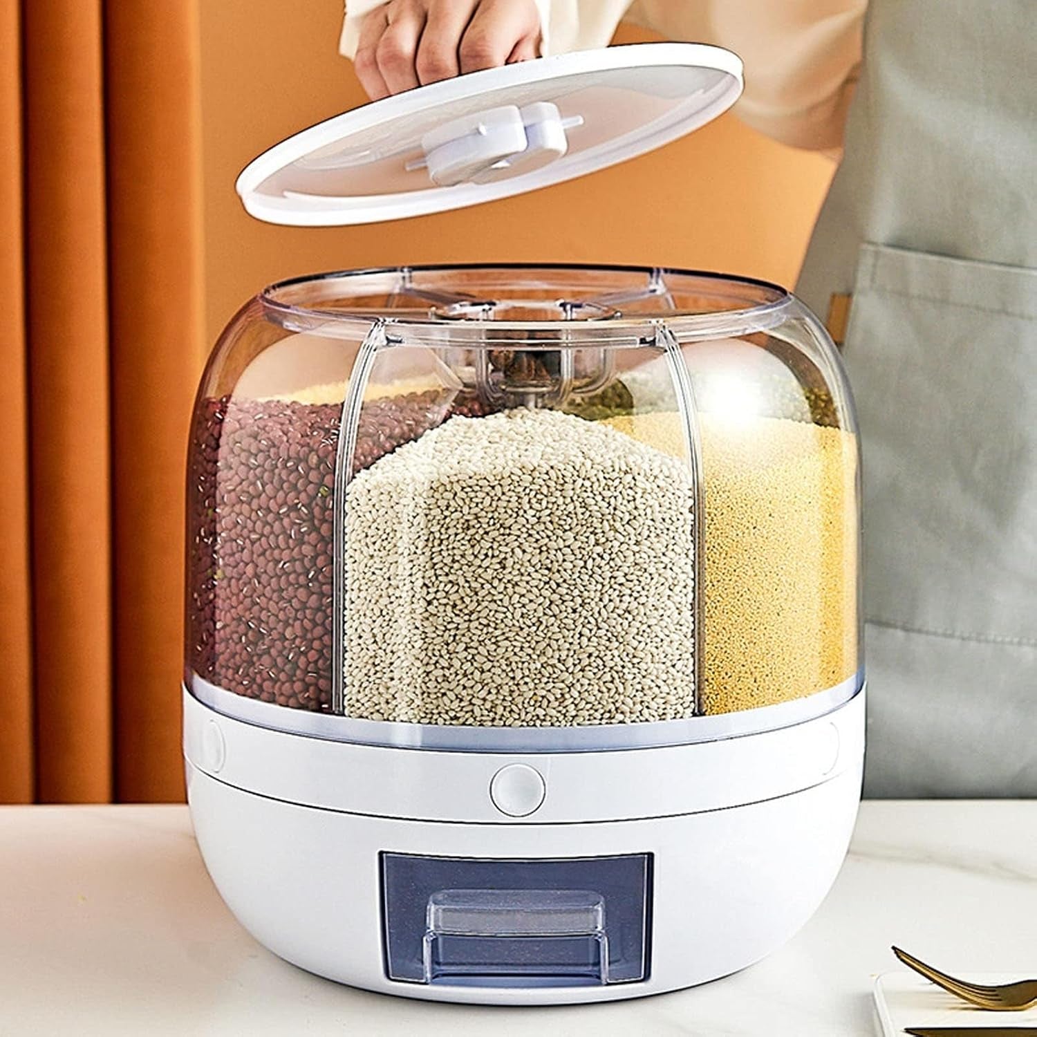 6 Grids round Dispenser, Dispensador De Cereal 360° Rotating Storage Container Transparent Sealed Container, Dispensador De Granos with Removable Cover for Home Kitchen