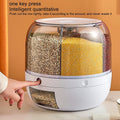 6 Grid Rice & Grain Storage Container, 360° Rotating Dry Food Dispenser Grain Food Storage Box Rice Bucket with Lid Household for Home Kitchen (5Kg)