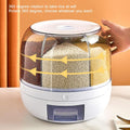6 Grid Rice & Grain Storage Container, 360° Rotating Dry Food Dispenser Grain Food Storage Box Rice Bucket with Lid Household for Home Kitchen (5Kg)