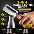 2 PCS Wood Handle Multifunction Kitchen Peeler – Peel, Slice, Scrape & Bottle Opener Tool