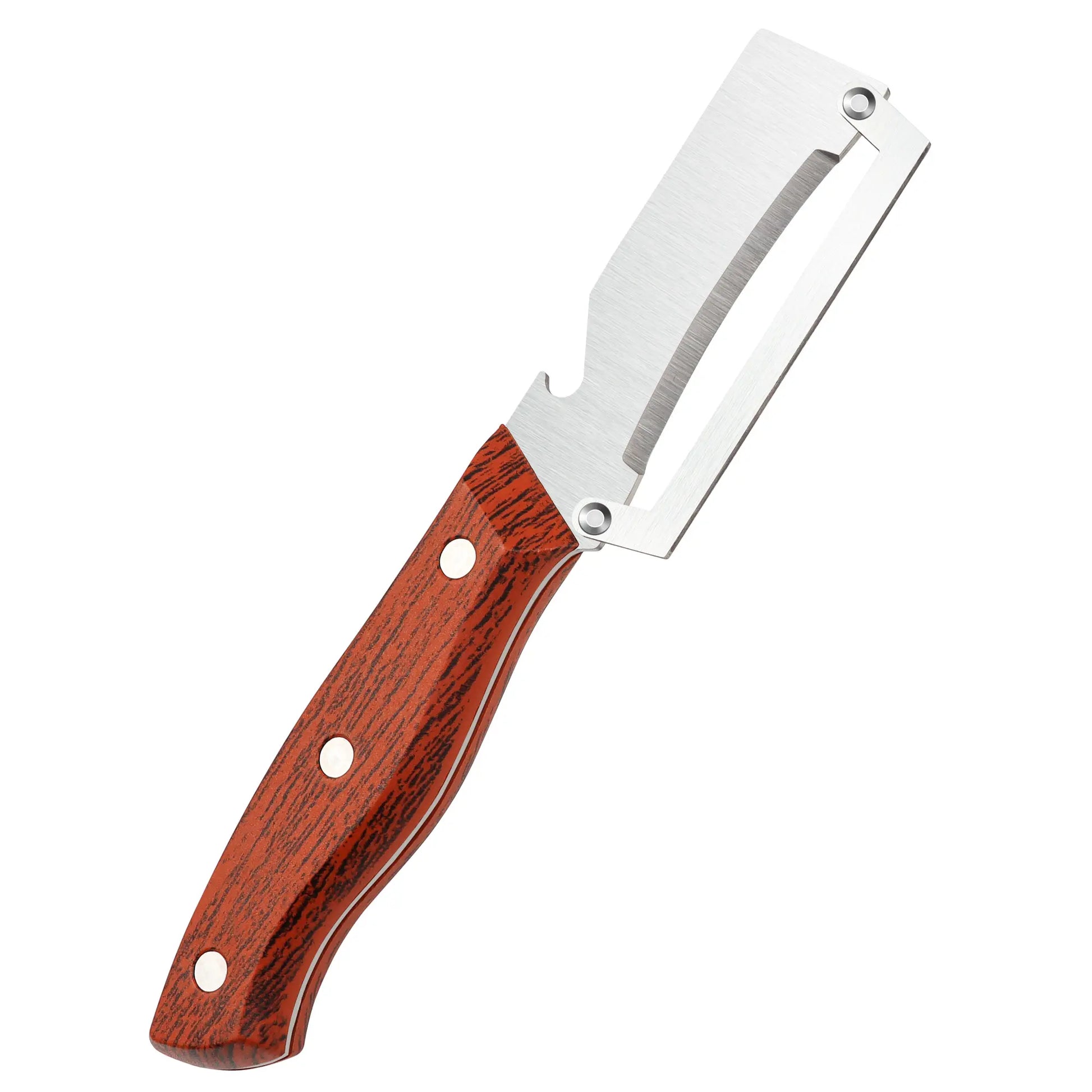 Stainless Steel Sharp Peeler with Wooden Non-Slip Ergonomic Handle, Built-In Bottle Opener, Long-Lasting Construction for Fruits & Vegetables, Essential Kitchen Tool