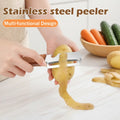 Stainless Steel Sharp Peeler with Wooden Non-Slip Ergonomic Handle, Built-In Bottle Opener, Long-Lasting Construction for Fruits & Vegetables, Essential Kitchen Tool